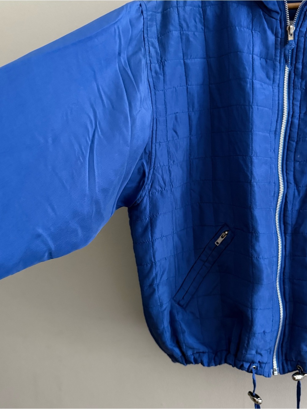 Vintage Silk Blue Quilted Zip-Up Jacket Oversized Small - Picture 2 of 6